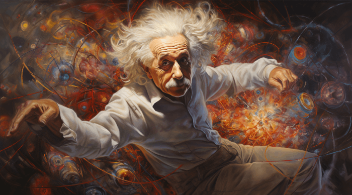 Albert Einstein floating in quantum space